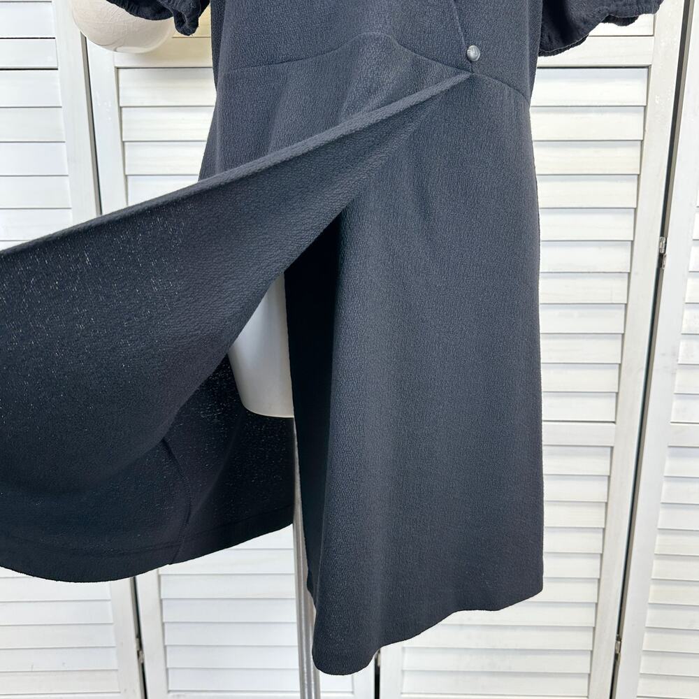 New Madewell Black Cross Front Button Dress Faux Wrap Puff Sleeve Retro Size XL - Picture 6 of 12